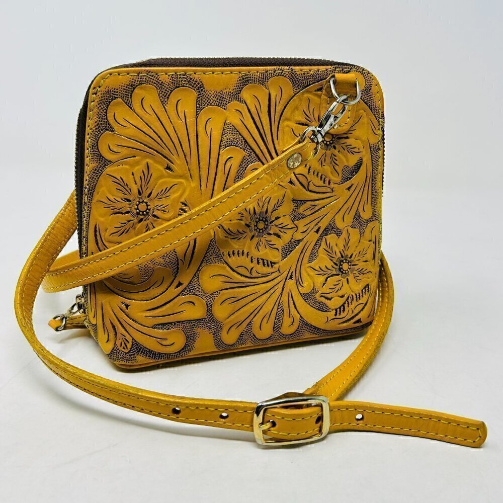 Origenes By David Luna Catalina Yellow Handtooled Leather Crossbody Bag